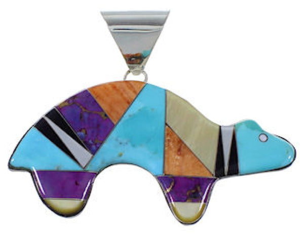 Turquoise Multicolor Inlay Sterling Silver Bear Slide Pendant DS39211